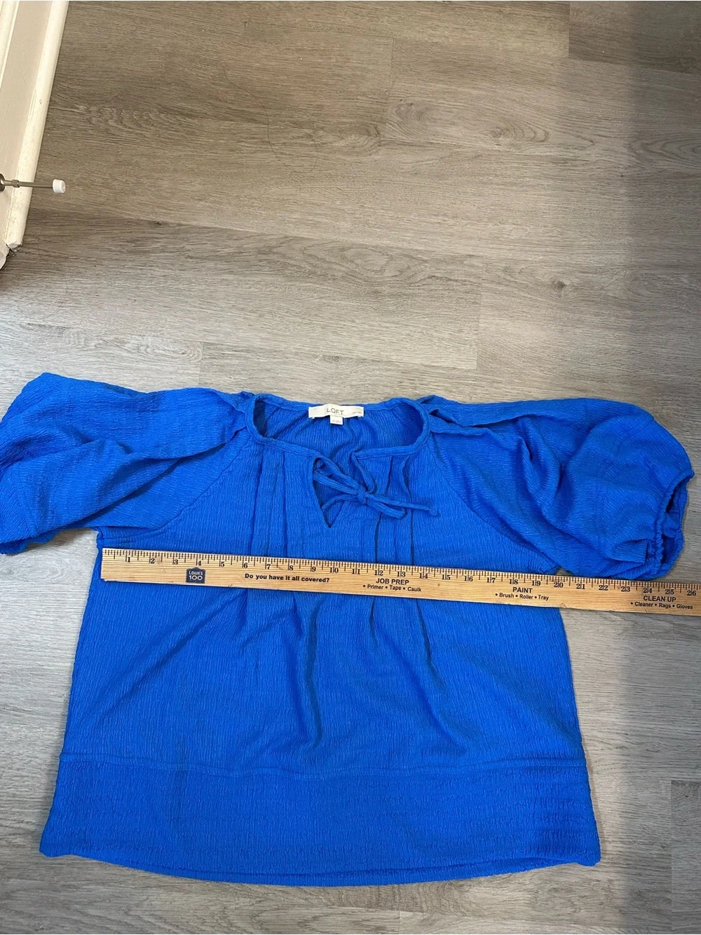LOFT petite Royal Blue Puff Sleeve Tie-Neck Top
